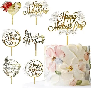 Cake Topper GlitterHappy Mother's Day Gold Butterfly Flower Cupcake Acrylic T - Picture 1 of 7