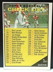 Check List 3rd Series 1961 Topps #189 (Clean Front and Back) Nice Sharp Corners! - Picture 1 of 2