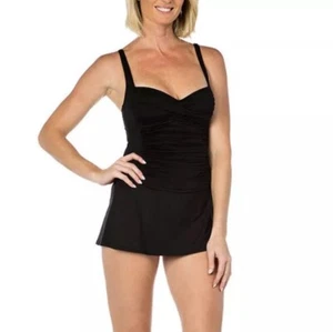 Womens One Piece Swimsuit Size Large Black Tummy Control Swim Dress Swimwear New - Picture 1 of 4