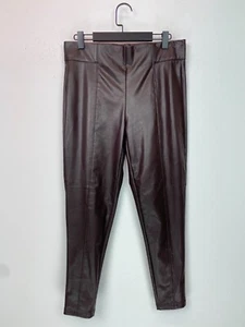 M&S Brown Plain Faux Leather Slim Fit High Waist Leggings Stretch Size 14 UK - Picture 1 of 12