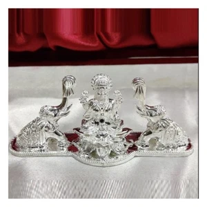 GajaLaxmi Idol In Pure 925 Silver / Gaja Laxmi Statue In Silver - Picture 1 of 1