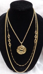 Estate Jewelry ~ Goldtone Multi 3-Strand Medallion Chain Necklace - Picture 1 of 6
