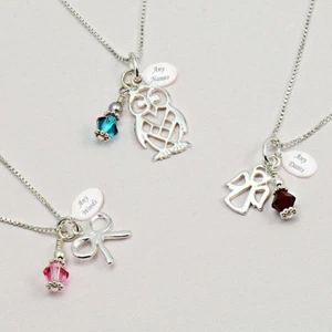Collar de Plata de Ley Con Birthstone. Personalizado Grabado! Mujer Y de Chica - Imagen 1 de 14