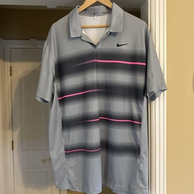 Colección Tiger Woods Talla XL Gris con Rayas Rosa y Gris Polo Cuello a Presión Foto 1 de 4