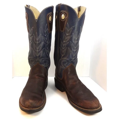 Botas de Vaquero Beck Buckaroo Para Hombre Talla 15 Cuero Marrón y Azul Punta Redonda Foto 1 de 4