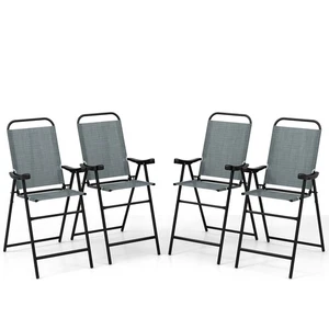 4 PCS Patio Bar Chair Folding Bar Height Metal Frame w/ Footrest Garden Blue - Picture 1 of 8