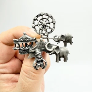 L Razza Signed Silver tone Circus Tents Clown Ferris Wheel Elephant Pin Brooch - Bild 1 von 8