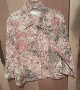 Rebecca Malone wunderschöne Jacke mit Knöpfen Blumenmuster rosa bunt Gobelin Gr. L - Bild 1 von 9