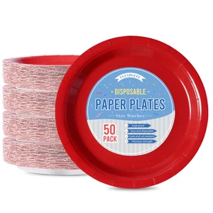 Disposable Paper Plates Red, 50 Count 9” Dinner Plates Bulk for Party Supplie... - Picture 1 of 6