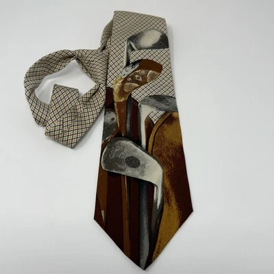 Corbata de seda vintage con estampado de palos de golf Polo Ralph Lauren hecha a mano en EE. UU. Foto 1 de 4