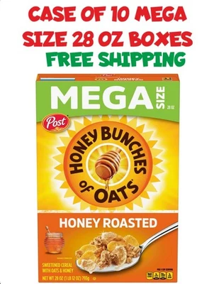 Post Honey Bunches Of Oats 蜂蜜烤谷物 Mega 尺寸 28 盎司 10 盒 — 第 1/4 张图片