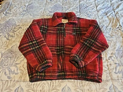 Vintage Woolrich Sweater Men XL TARTAN Plaid Pullover 1/4 Zip Deep Pile USA - Image 1 of 4
