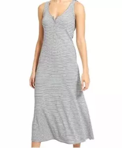 Athleta Midi Dress Womens Sundress Striped Light Gray Small Casual Summer NEW - Picture 1 of 4