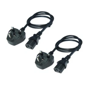 2 x UK 3 Pin Kettle Lead Mains Power Cable Cord PC Monitor Printer Fused 1.4m - Picture 1 of 5