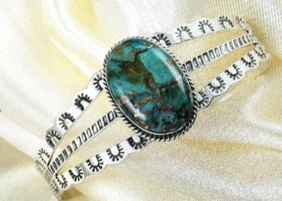 Natural Mojave Turquoise Cuff Bracelet in Sterling Silver (6.50 In) 20.2 Grams - Image 1 of 4
