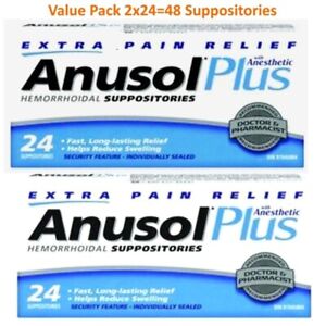 2x Anusol Plus Extra Pain Relief Anesthetic Hermorrhoid 24 Suppositories  CANADA