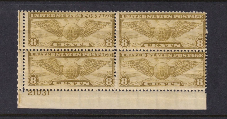1932 Sc C17 AIRMAIL 8c olive MNH nice OG rotary press plate block of 4 (MB - Image 1 of 1