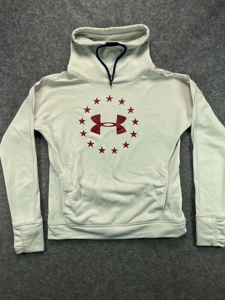 Sudadera Under Armour Mujer Mediana Beige Capucha Cuello Malla Brazo Manga Larga Foto 1 de 4