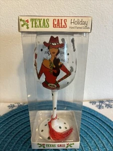 Wine Glass Texas Gals Holiday Hand Painted Goblet 15 oz. Tassels Fancy Boots - Picture 1 of 10