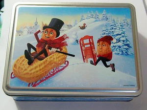  Planters Peanuts Tin Container Mr Peanut and friend Sledding Winter Holidays   - Picture 1 of 5