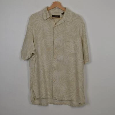 Tasso Elba Silk Linen Blend Palm Leaves Button Down Mens XL 1 Pocket Shirt - Image 1 of 4