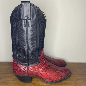 Botas Vaqueras Occidentales De Colección Justin Rojo Negro Pitón Serpiente Cuero Talla 7.5 B - Imagen 1 de 7