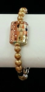 Armband Handbemalt Keramik Perlen Schwarz Onyx 14K Gold Fill Handarbeit USA - Bild 1 von 3