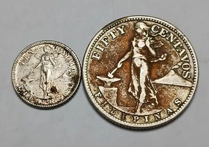 Lot of 2x Coin US Admin Philippines Silver 1944-S 50 Centavos 1944-D 10 Centavos - Picture 1 of 2