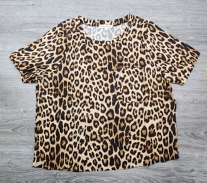 Good American Blouse Brown Black Animal Print Short Sleeve Sz 1 Cuffed Sleeve - Picture 1 of 5