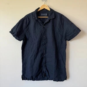Abercrombie & Fitch Hemd Herren L Camp Kragen Leinenmischung Hemd Navy Old Money - Bild 1 von 6