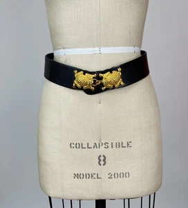 Vintage Authentic Designer Judith Leiber Black Leather and Gold Frog Belt AS IS - Picture 1 of 9