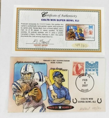 Bevil HP Colts Win 2007 Super Bowl XLI Peyton Manning Tony Dungy Event Cover R/O - Image 1 of 4