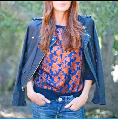 J. Moletom CREW metálico cintilante jacquard brocado floral gola redonda -Tamanho XS - Imagem 1 de 4