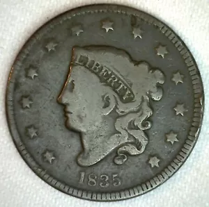 Moneda de cobre de centavo grande de Estados Unidos con cabeza de corona de 1835 en muy buen estado moneda de 1 centavo de Estados Unidos de muy buen grado - Imagen 1 de 2