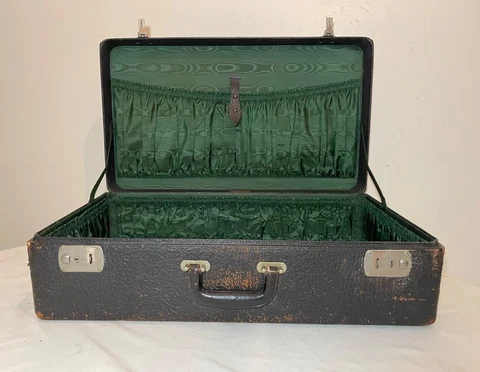 high quality vintage antique leather nickel plate satin suitcase luggage trunk Cover