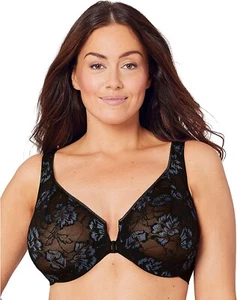 Reggiseno Glamorise chiusura frontale più pizzo Wonderwire ferretto nero blu UK 38D - Foto 1 di 7