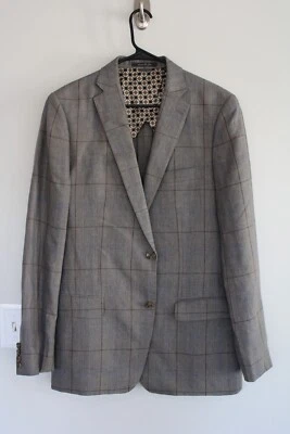 ABRIGO DEPORTIVO GRIS A CUADROS INDOCHINO 100% LINO HECHO A MEDIDA s 42L traje chaqueta Foto 1 de 4