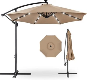 10ft Solar LED Offset Hanging Market Patio Umbrella for Backyard, Poolside - Picture 1 of 7