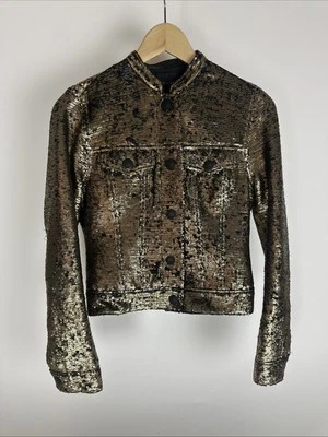 True Religion Sequin Jacket Gold Black Logo Women’s XS - Image 1 of 4