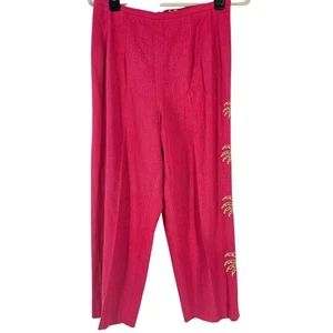 Vintage y2k Plaza South Damen rosa bestickt Palme Hose Capri hohe Taille - Bild 1 von 9