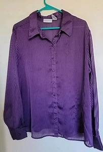 Jaclyn Smith Purple Striped Sheer button front blouse top tunic size 1X - Picture 1 of 3