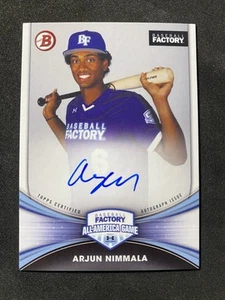 2022 Bowman Baseball Factory All-America Game Arjun Nimmala National Auto - Picture 1 of 1