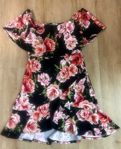 Women’s Off-Shoulder Black Floral Ruffle Hem Dress – Size 1XL - Picture 1 of 3
