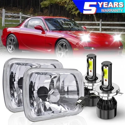 Par de faros LED rectangulares de haz alto/bajo con H4 para Mazda RX-7 1986-1991 5x7" 7X6 Foto 1 de 4