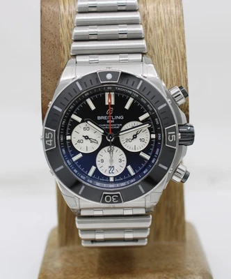 Breitling Chronomat BO1 44mm Black Dial Stainless Bullet Band Watch W Box AB0136 - Image 1 of 4