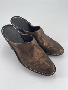 DONALD J PLINER Bozza Bronze Metallic Leather Mules /Slides Heels Sz 8.5 - Picture 1 of 7