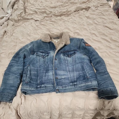 Chaqueta de Camionero Polo Ralph Lauren Denim Forrada Sherpa Bandera Americana Para Hombres Talla XL Foto 1 de 4