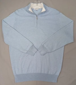Peter Millar Sweater Mens Small Blue Half Zip Pullover Cotton Blend Silk Collar - Picture 1 of 9