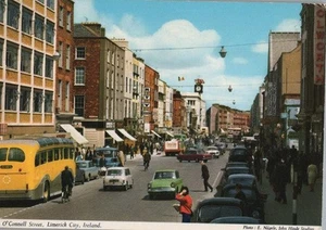 O'Connell Street Limmerick Stadt Irland alte Autos Continental Chrom Postkarte - Bild 1 von 2