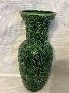 Vintage Jugendstil Vase 12" erhaben grün Flora RAR - Bild 1 von 8